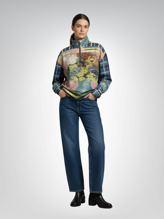 Flowers in Blue Vase - Van Gogh Heavyweight Oversized Quarter Zip Sweatshirt