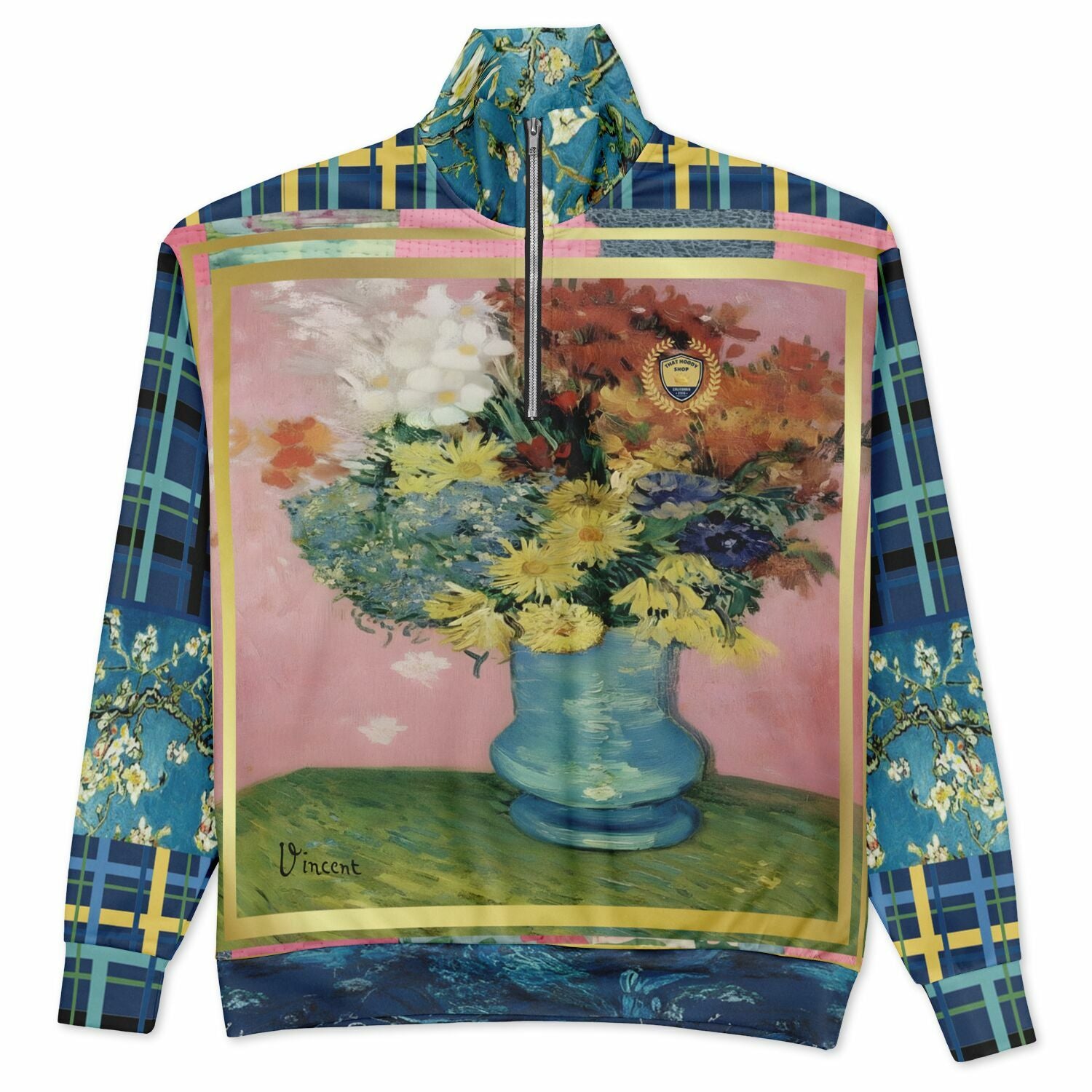 Flowers in Blue Vase - Van Gogh Heavyweight Oversized Quarter Zip Sweatshirt