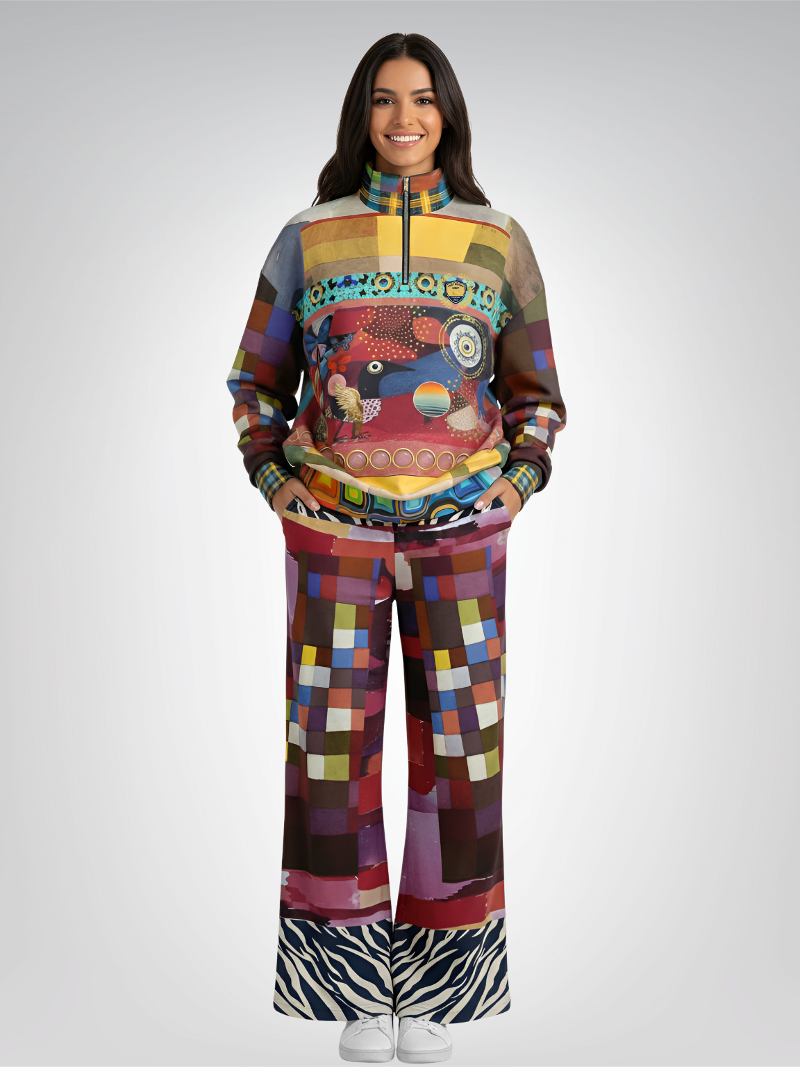 Forest Fowl in the Garden of Eden Red Stripe Eco-Poly Wide Leg Pants