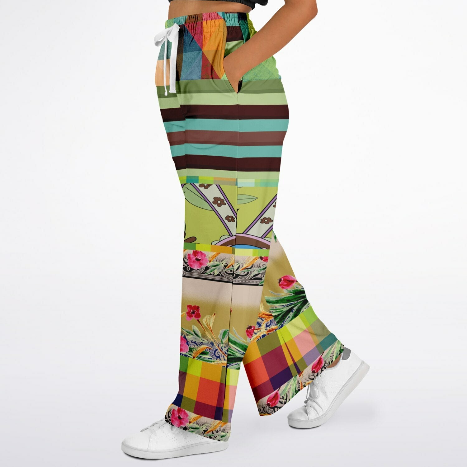 Green Soho Apple Striped Eco-Poly Wide Leg Pants
