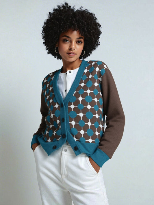 Groovy Disco Lantern Afterglow in Brown Knitted Cardigan