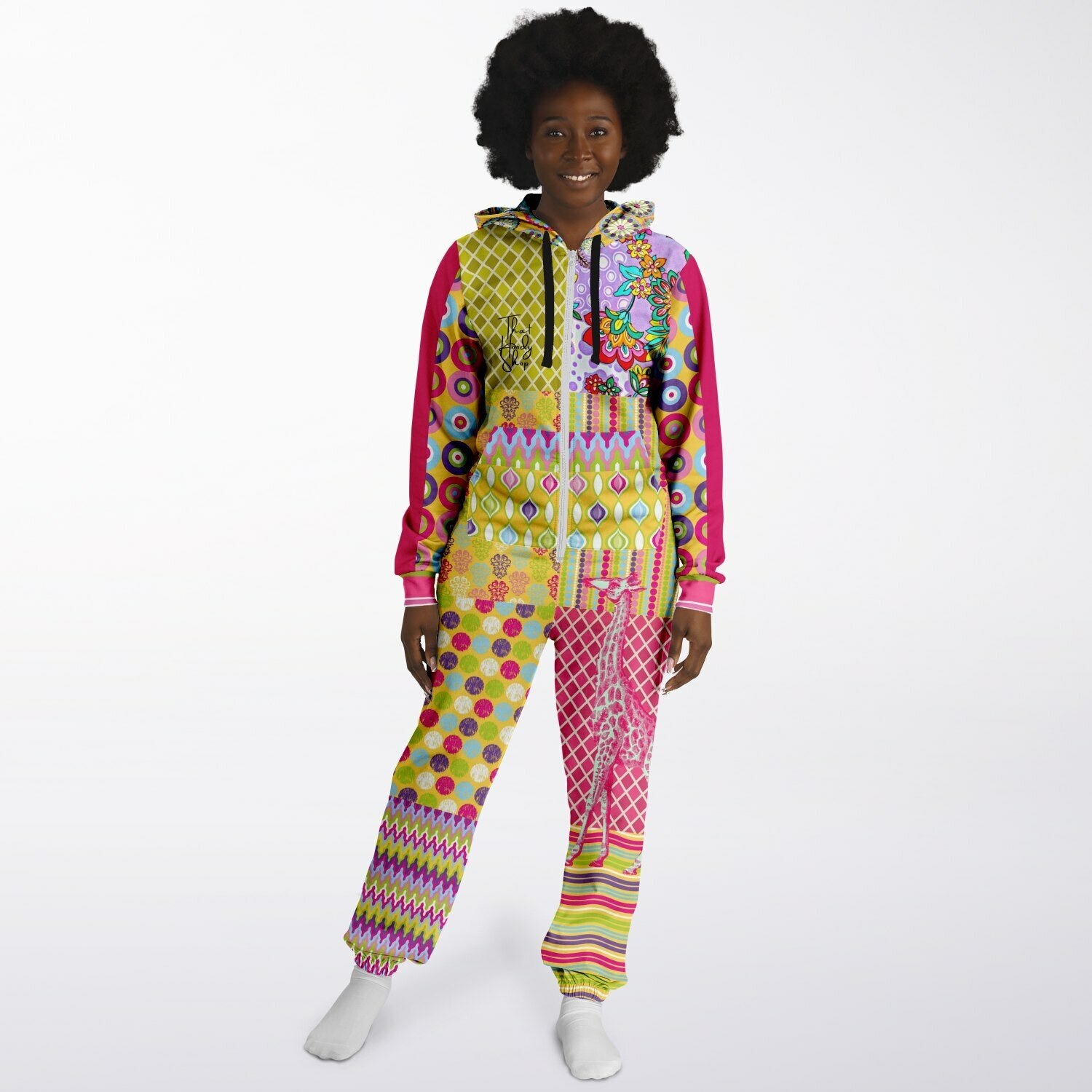 Hello Janis! Green Zigzag Patchwork Unisex Eco-Poly Romper