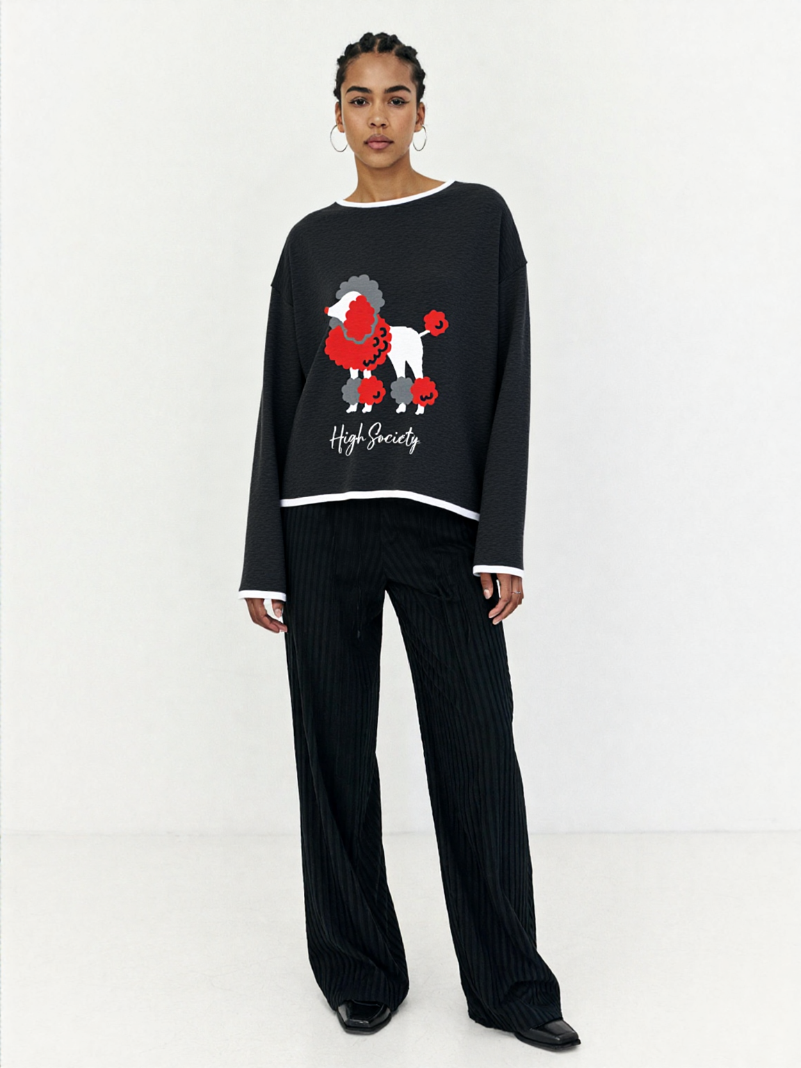 High Society Beyotch in Black Women’s Boatneck Knitted Sweater