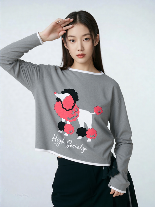 High Society Beyotch in Grey Women’s Boatneck Knitted Sweater