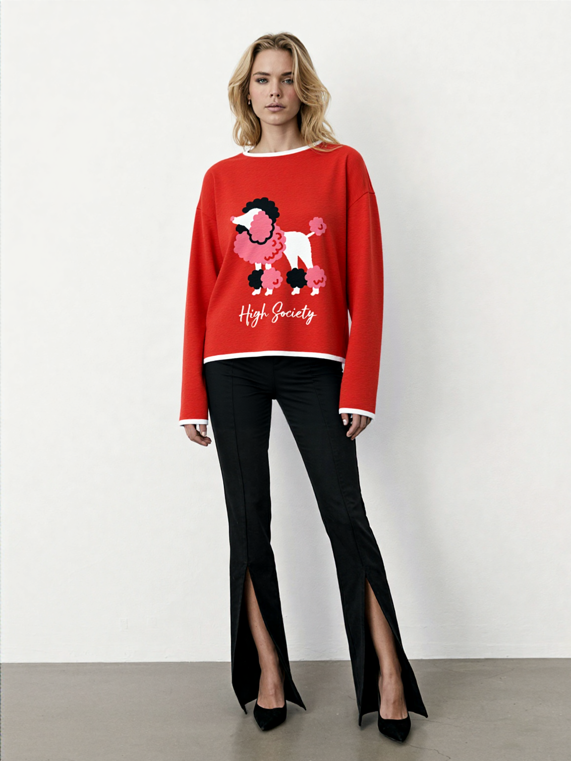 High Society Beyotch in Red Women’s Boatneck Knitted Sweater