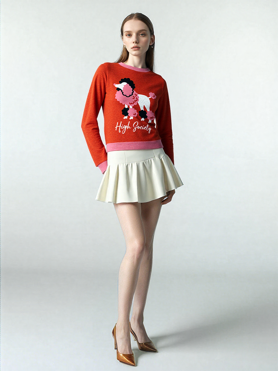 High Society Beyotch in Red Knitted Crewneck Sweater