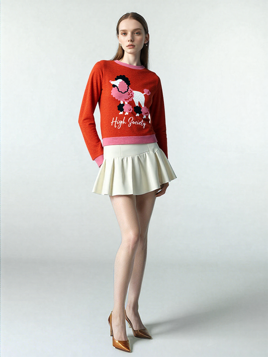 High Society Beyotch in Red Knitted Crewneck Sweater
