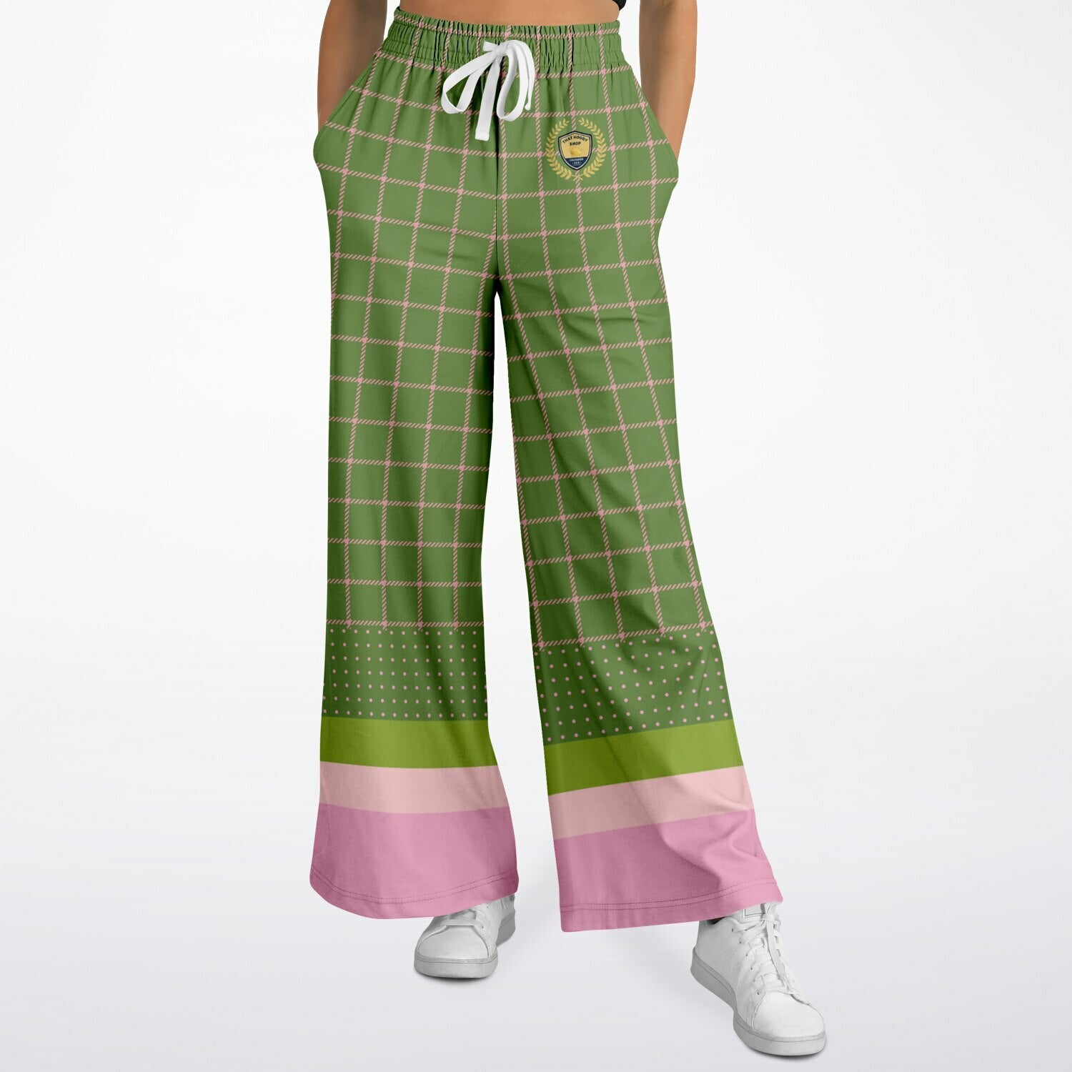 Hopscotch in Green Windowpane Plaid Eco-Poly Wide Leg Pants