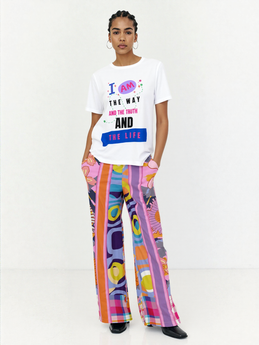 Mercury Retrograde Floral Plaid Eco-Poly Wide Leg Pants