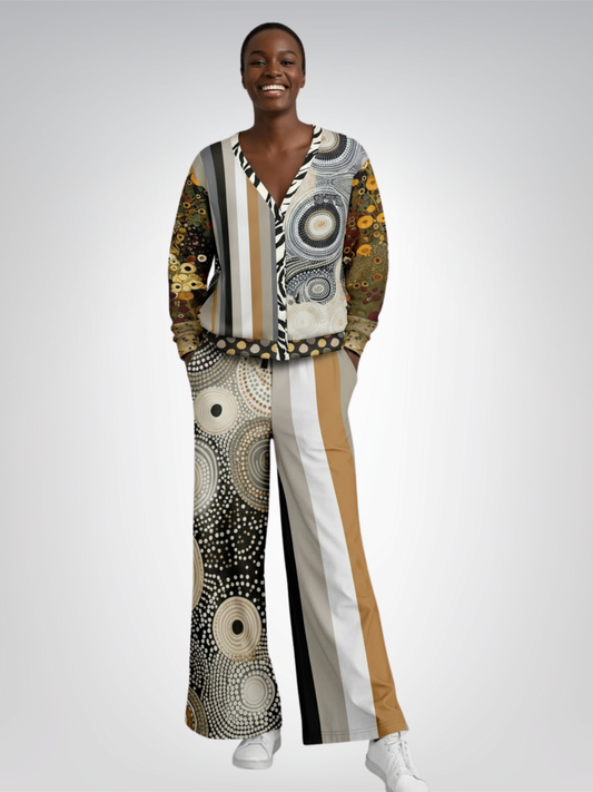 I'm Feeling Brown Aboriginal Swirl Patchwork Heavyweight Unisex Cardigan