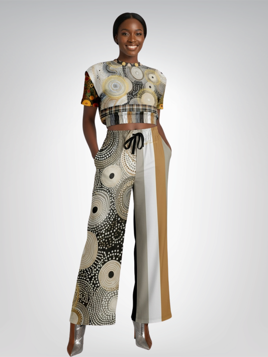 I'm Feeling Brown Aboriginal Swirl Eco-Poly Wide Leg Pants