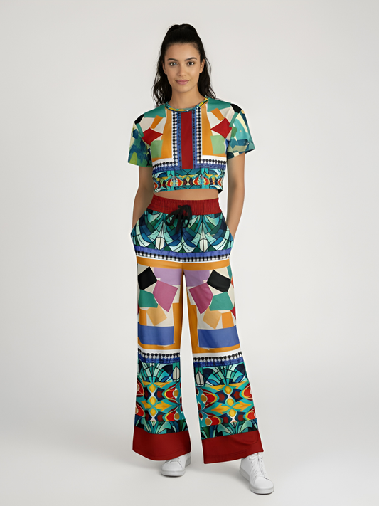 Interior Salon with Forget-Me-Nots in Full Glory Eco-Poly Short Sleeve Cropped Pullover