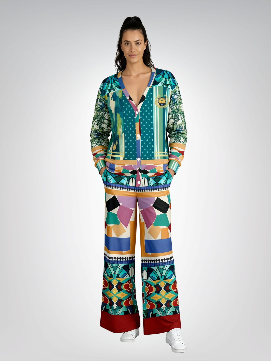 Interior Salon with Forget-Me-Nots Heavyweight Unisex Cardigan
