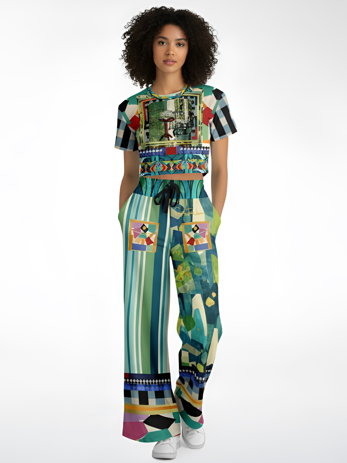 Interior Salon With Forget-Me-Nots Eco-Poly Short Sleeve Cropped Pullover