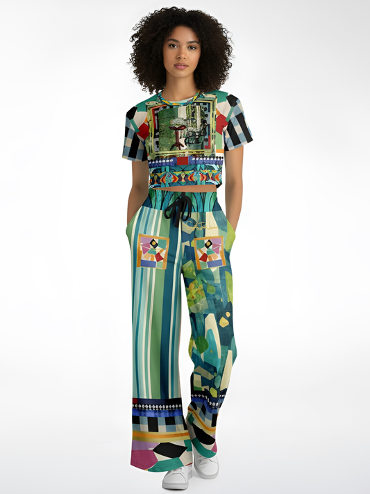 Interior Salon With Forget-Me-Nots Eco-Poly Short Sleeve Cropped Pullover