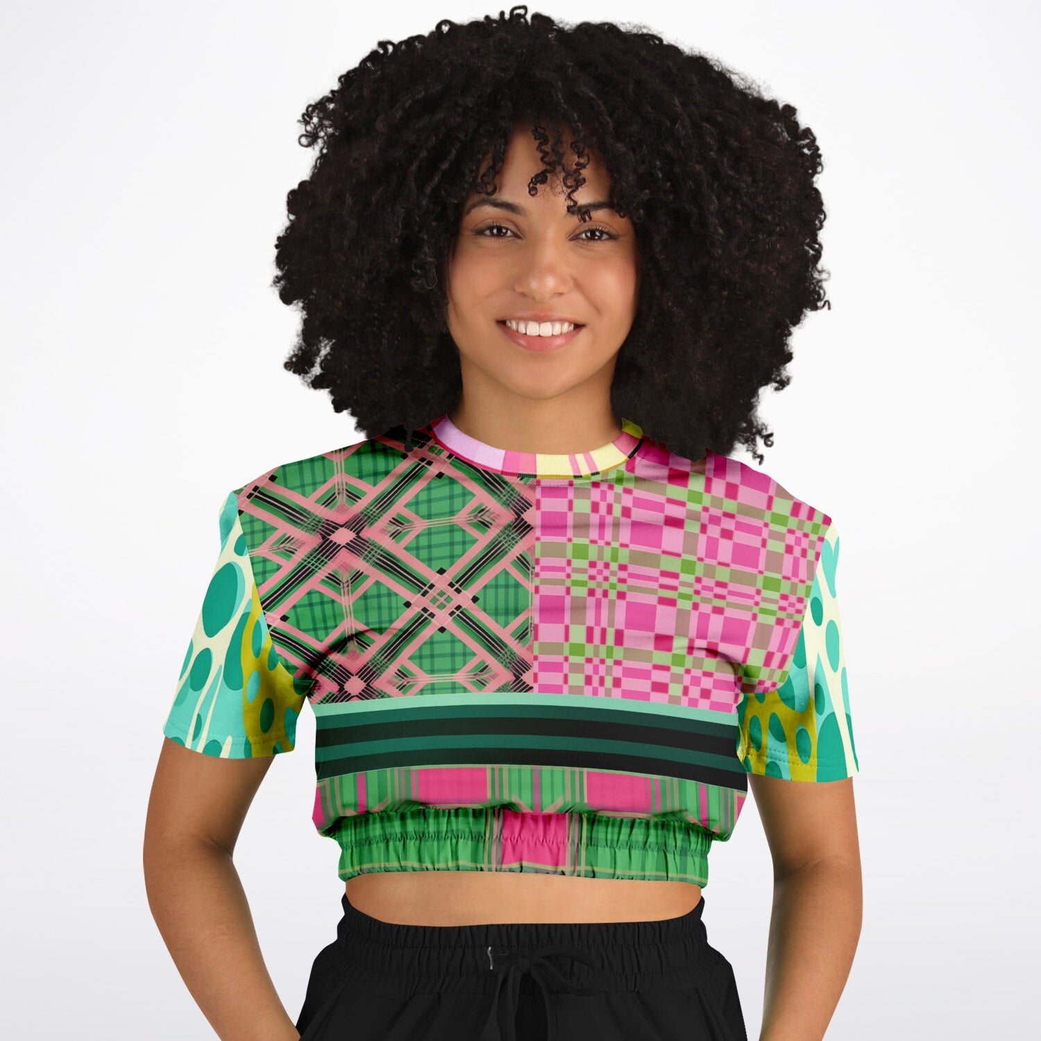 Kelly is So Very Plaid Eco-Poly Short Sleeve Cropped Pullover