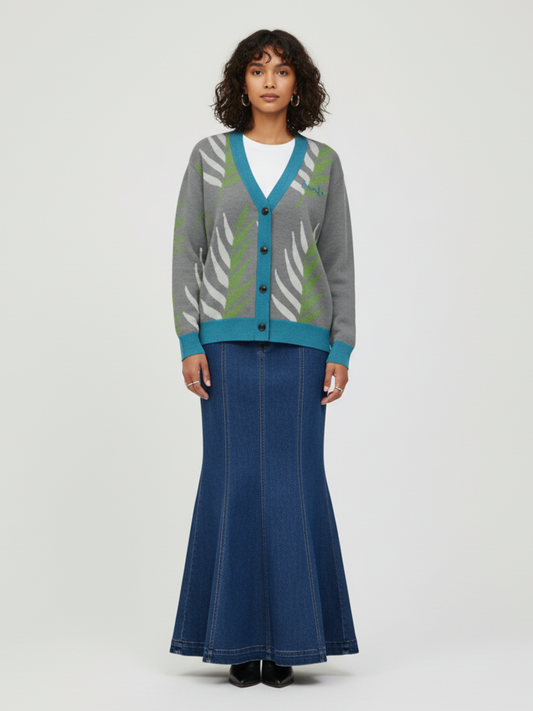 Leaves in the Palm in Grey Knitted Cardigan