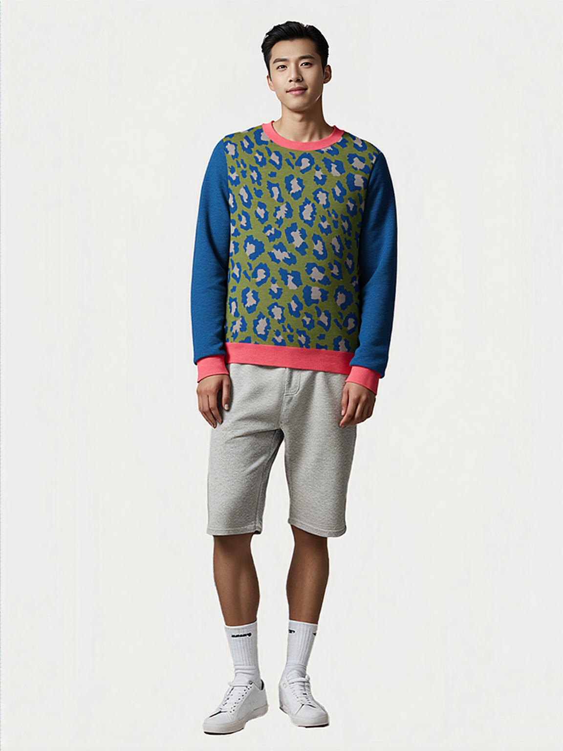 Leopard in Blue and Green Spotted Jubilee Knitted Crewneck Sweater