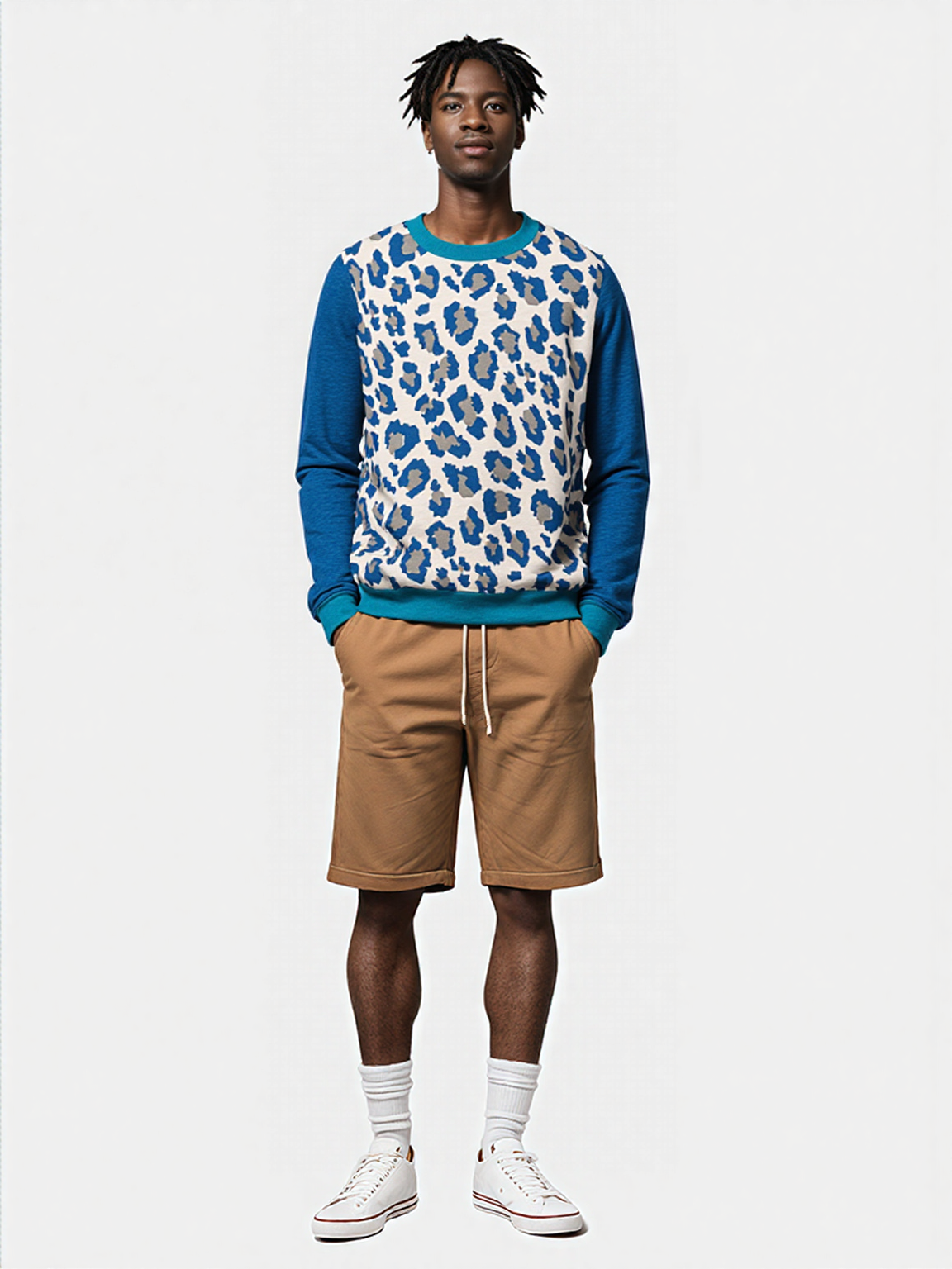 Leopard in Blue Spotted Jubilee Knitted Crewneck Sweater