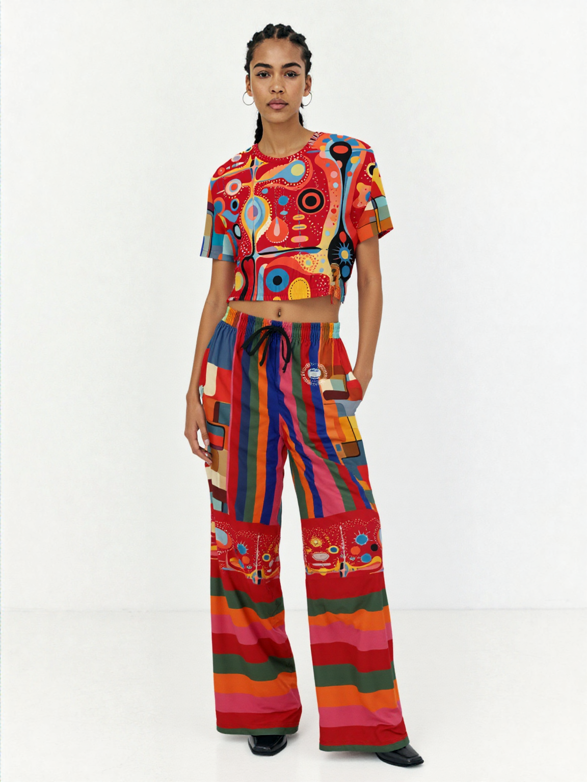 Mardi Gras in Brazil Abstract Geo Eco-Poly Short Sleeve Cropped Pullover