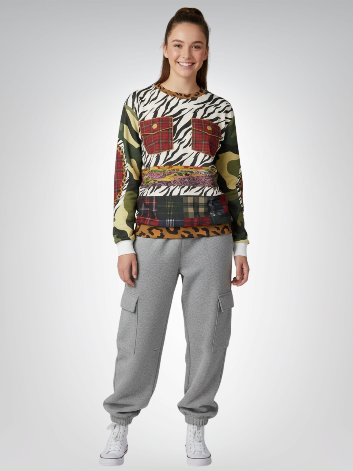 Mary Queen of Scots Plaid Animal Patchwork Unisex Sweatshirt (Gold Label)