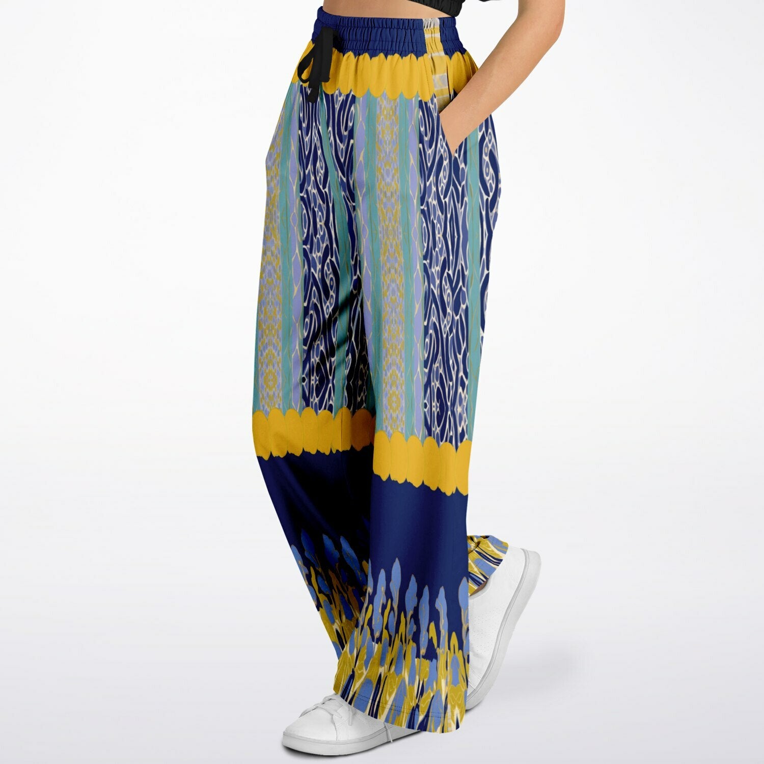 Mass Hypnosis Abstract Floral Stripe Eco-Poly Wide Leg Pants