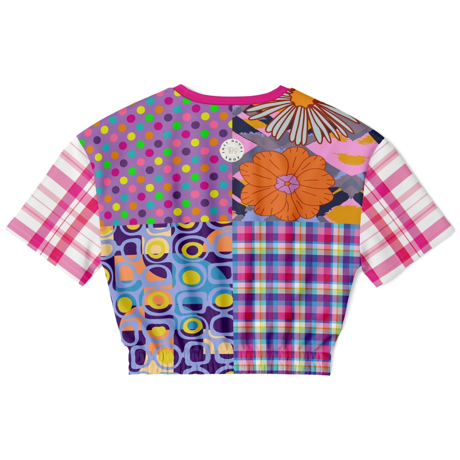 Mercury Retrograde Patchwork Print Eco-Poly Short Sleeve Cropped Pullover