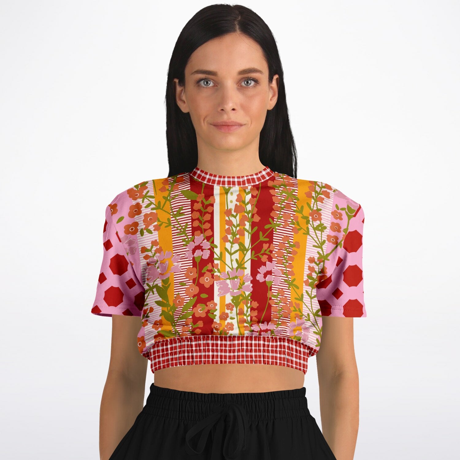 My Dream in Red Stripe Eco-Poly Short Sleeve Cropped Pullover