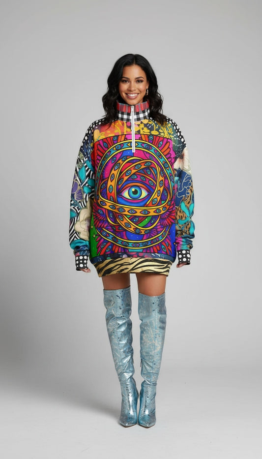 My Friend the Ophanim - Angel in Pop Art Heavyweight Oversized Quarter Zip Sweatshirt