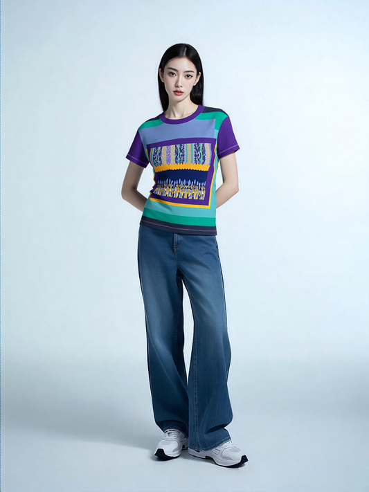 My Life in Purple Squares Geometric Print Colorful Women's AOP Tee