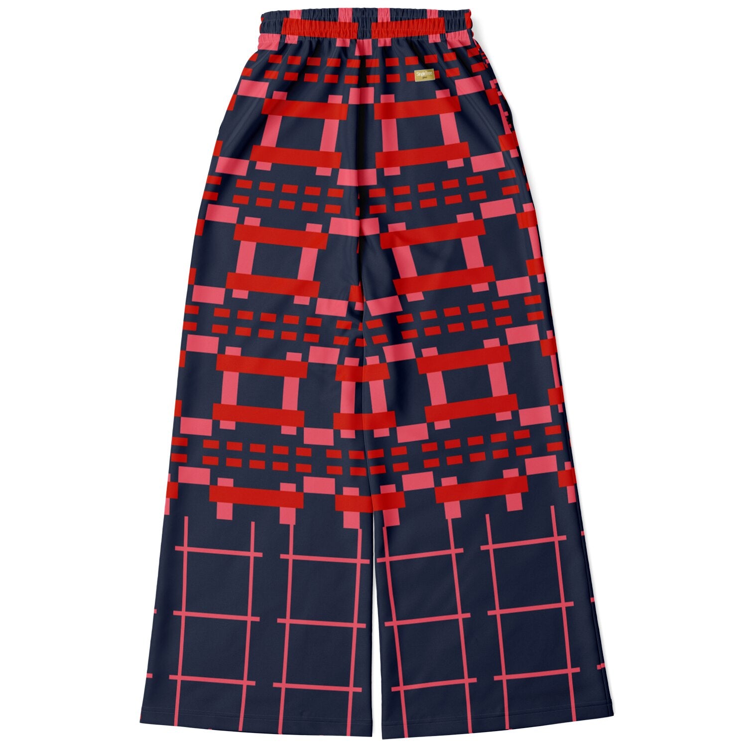 Navy and Coral Square Olympia Plaid Eco-Poly Wide Leg Pants