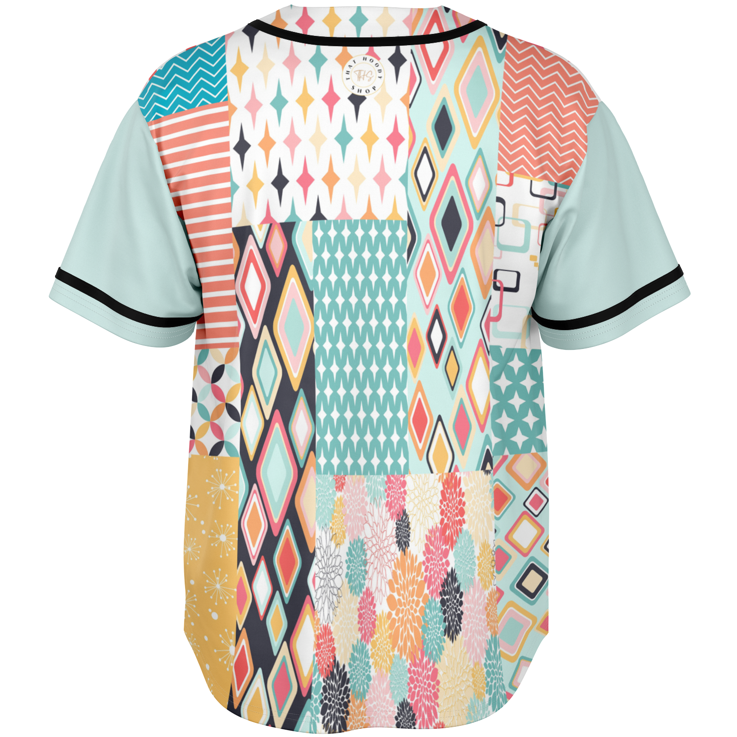 Old Miami Geo Trefoil Patchwork Eco-Poly Button Front Jersey