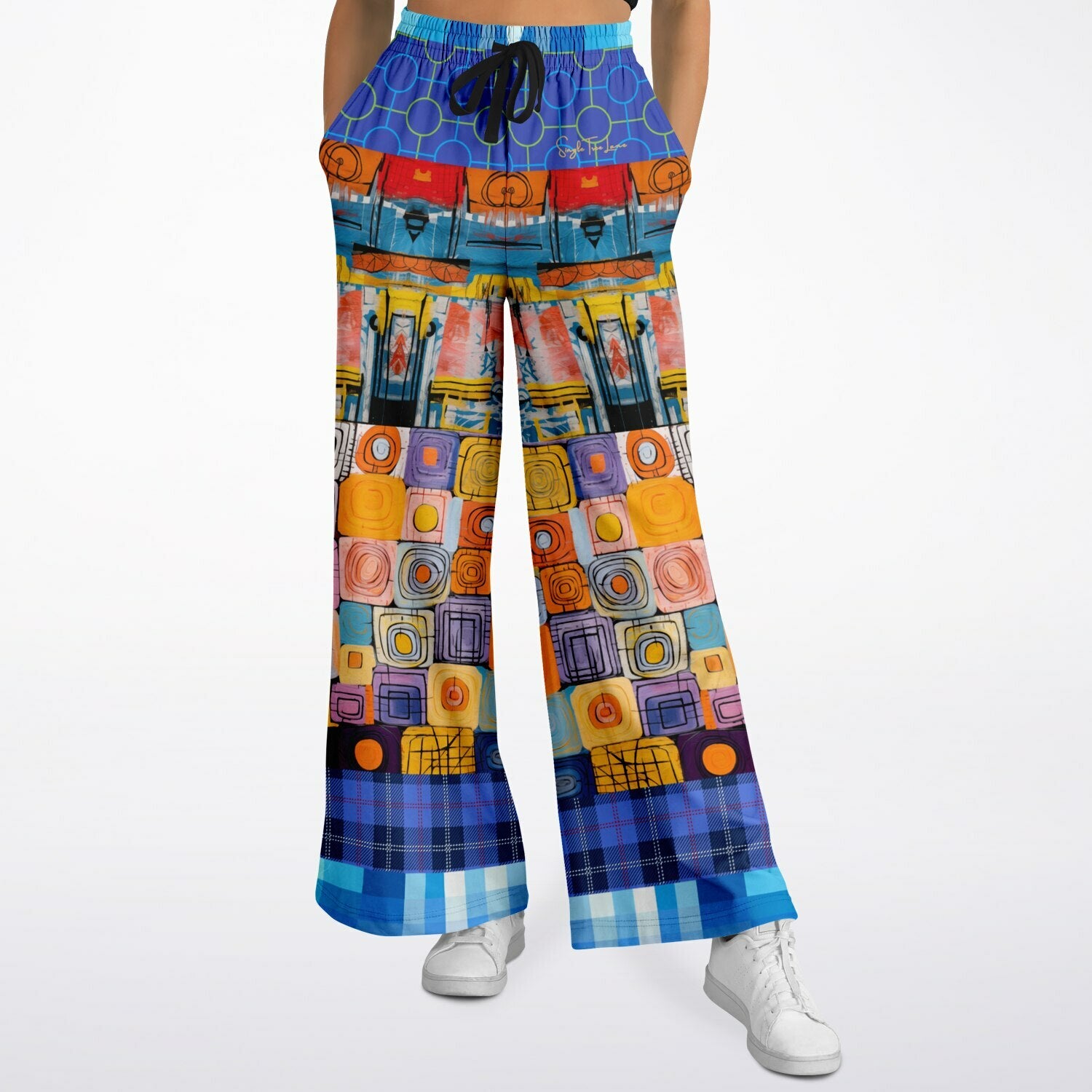 Open Window in Provence Patchwork Eco-Poly Wide Leg Pants