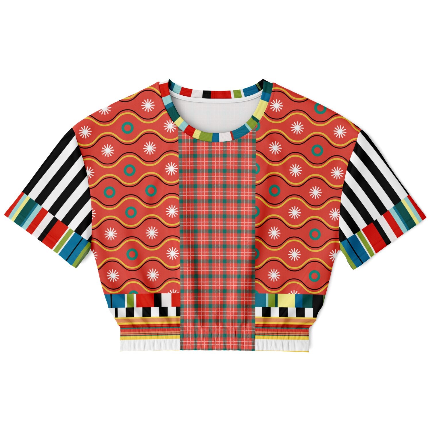 Orange Sunset Jailhouse Stripe Eco-Poly Short Sleeve Cropped Pullover