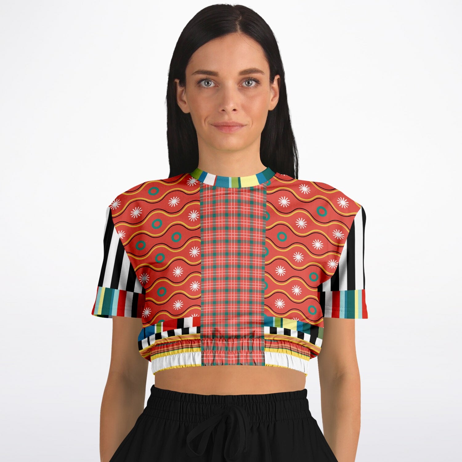 Orange Sunset Jailhouse Stripe Eco-Poly Short Sleeve Cropped Pullover