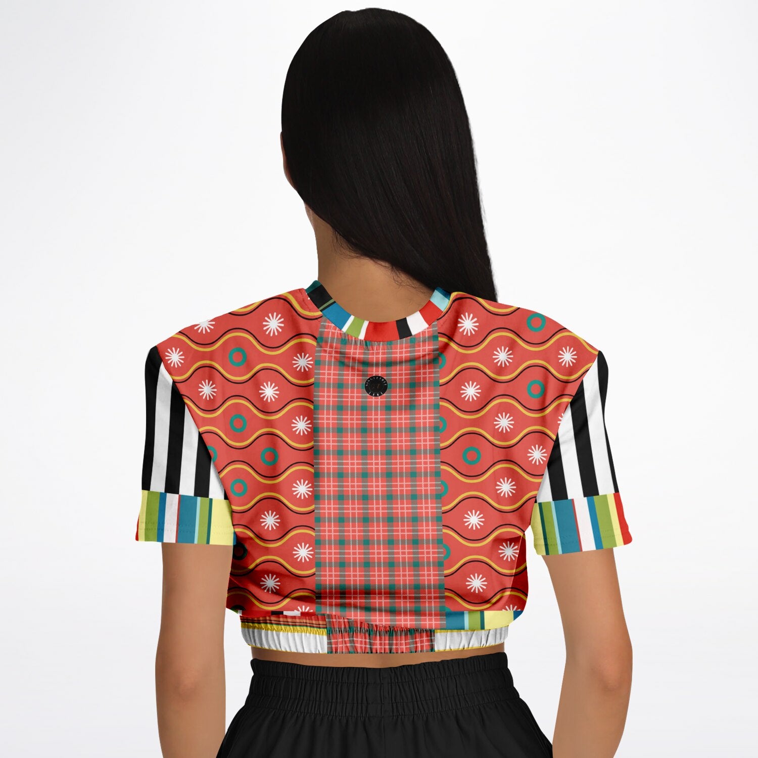 Orange Sunset Jailhouse Stripe Eco-Poly Short Sleeve Cropped Pullover