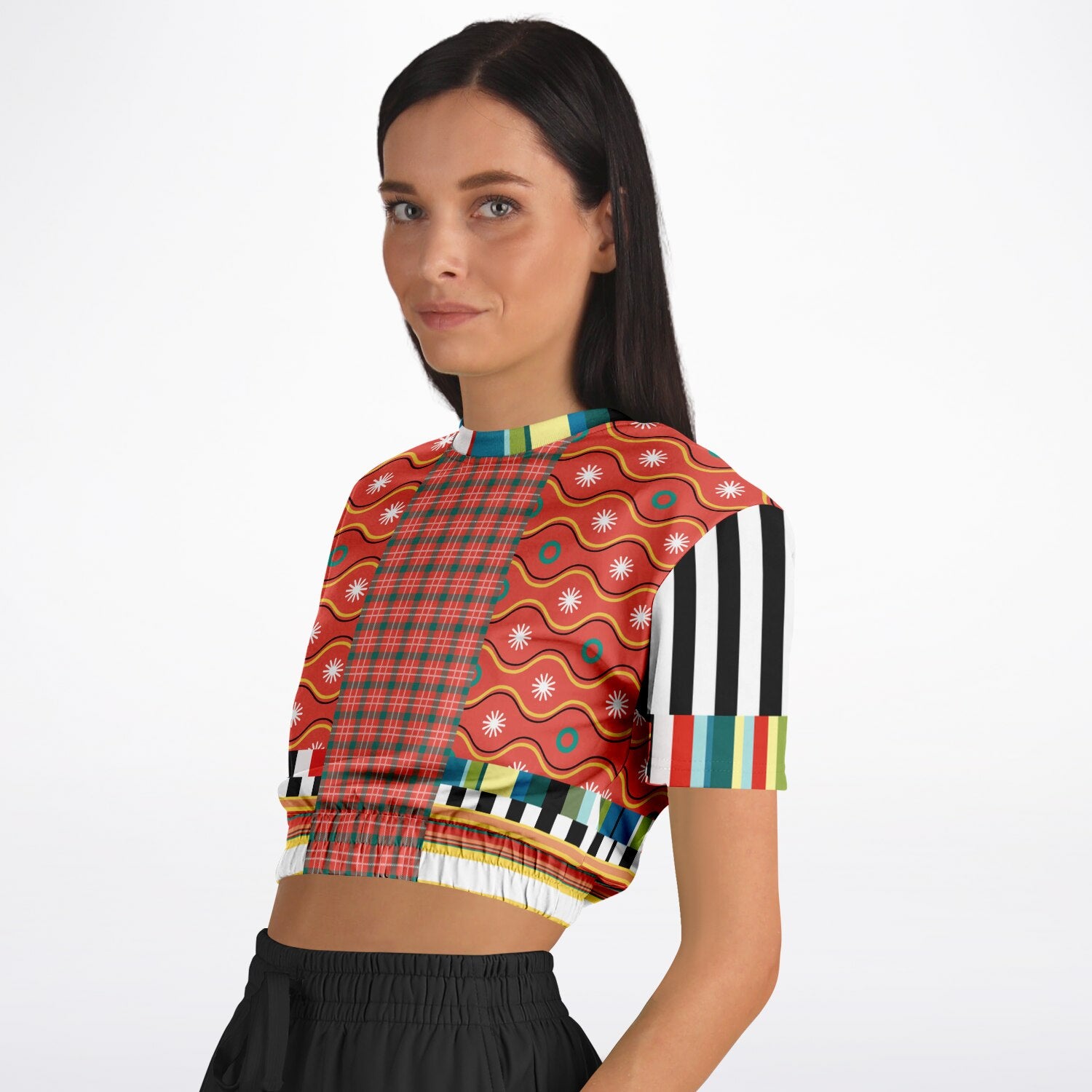 Orange Sunset Jailhouse Stripe Eco-Poly Short Sleeve Cropped Pullover