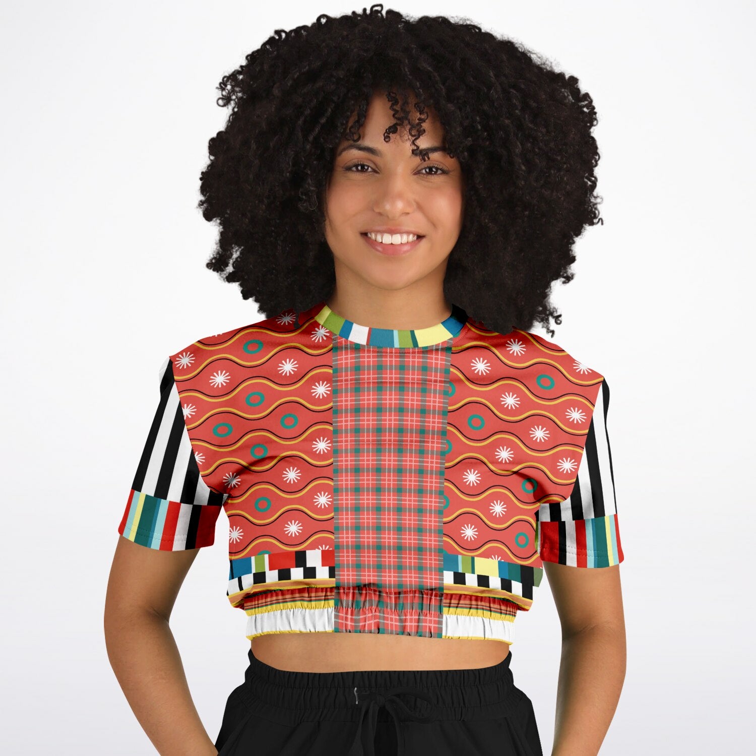 Orange Sunset Jailhouse Stripe Eco-Poly Short Sleeve Cropped Pullover