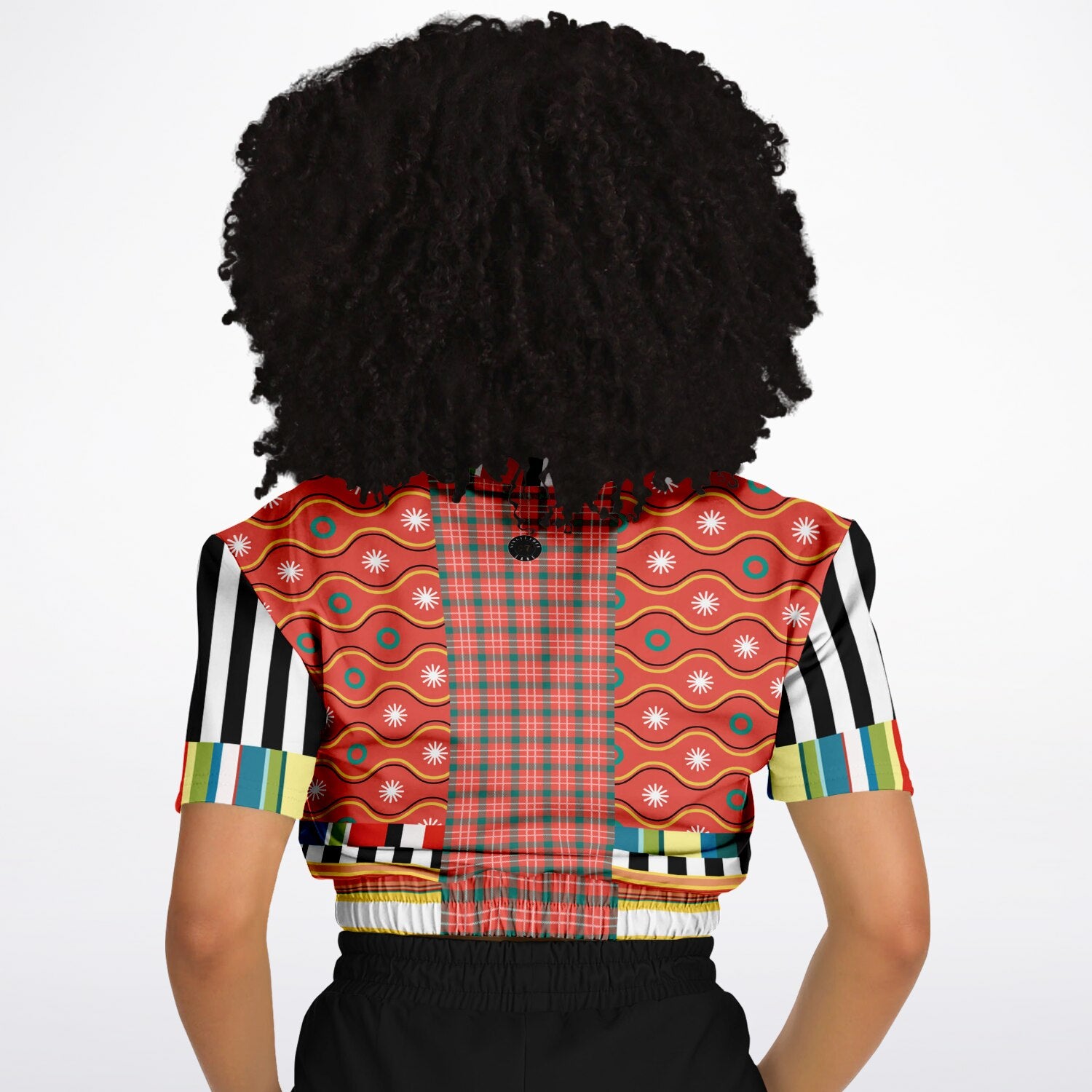 Orange Sunset Jailhouse Stripe Eco-Poly Short Sleeve Cropped Pullover