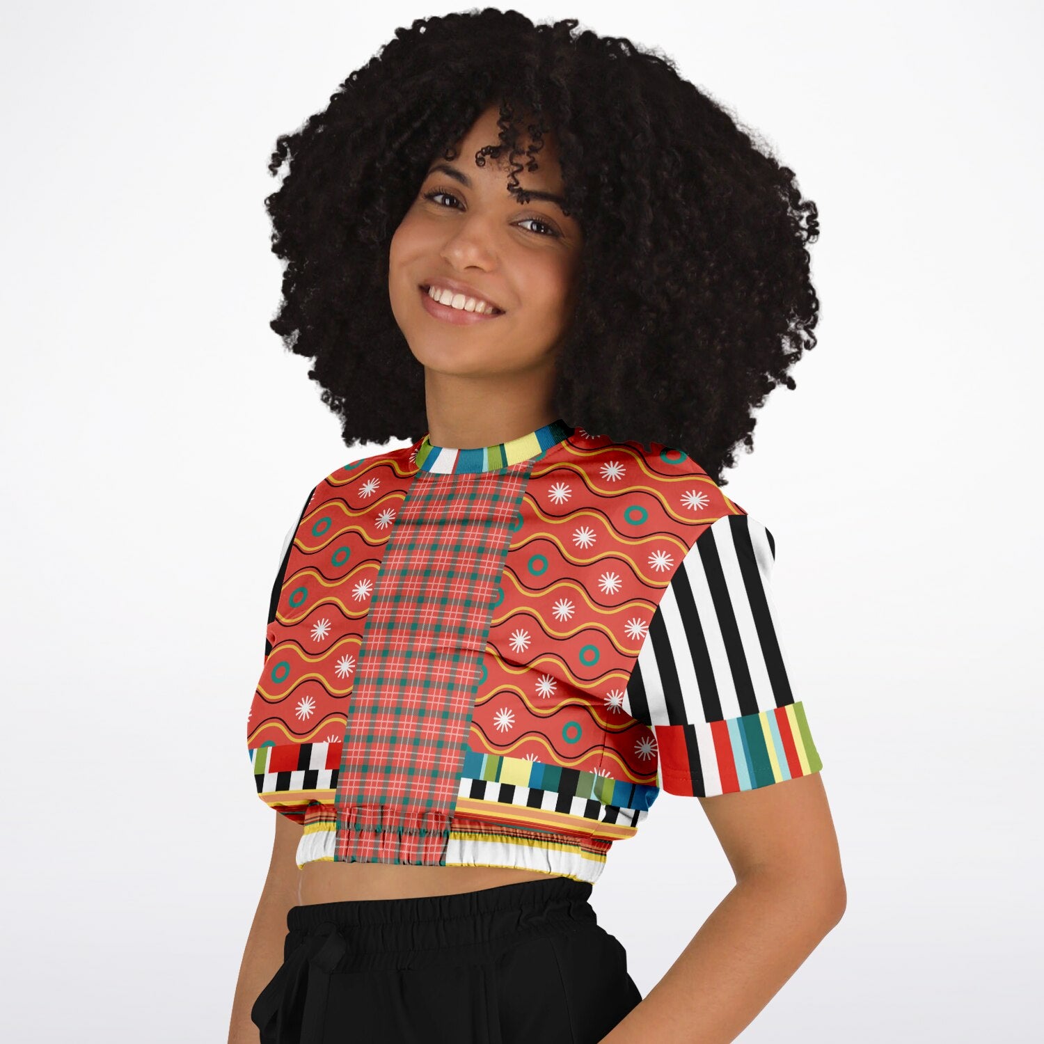 Orange Sunset Jailhouse Stripe Eco-Poly Short Sleeve Cropped Pullover