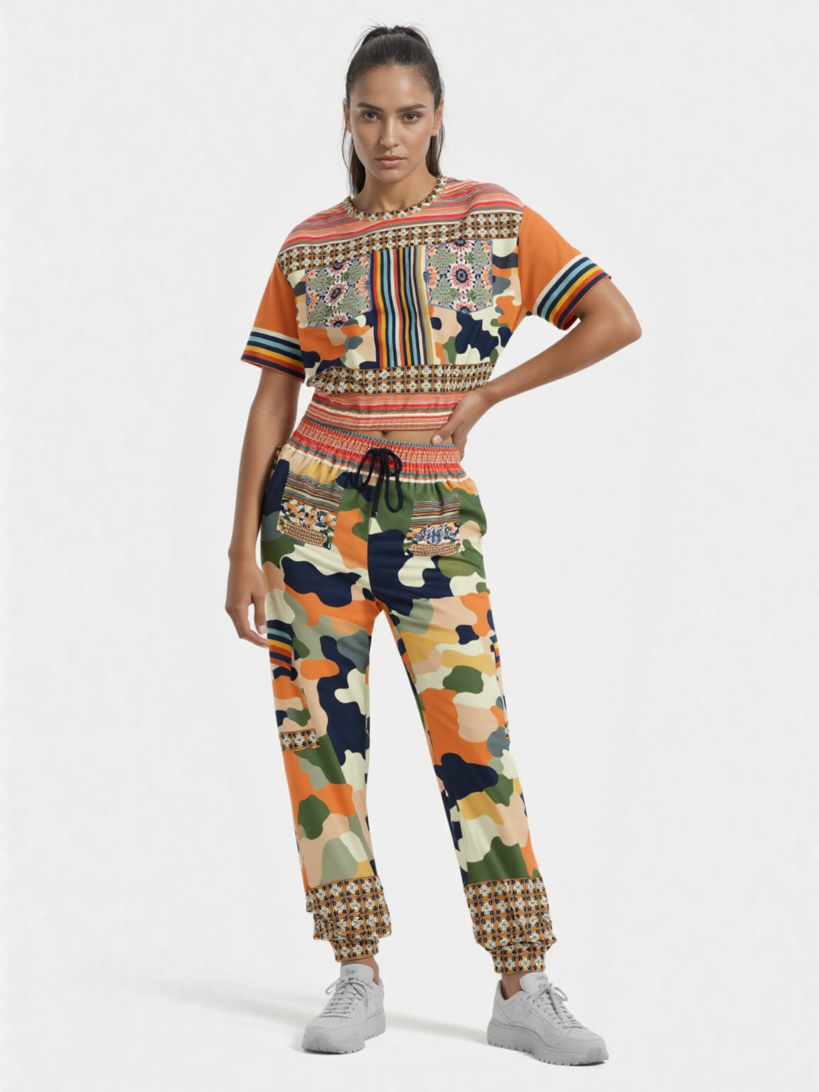 Peachtree in Orange Camo Eco-Poly Short Sleeve Cropped Pullover