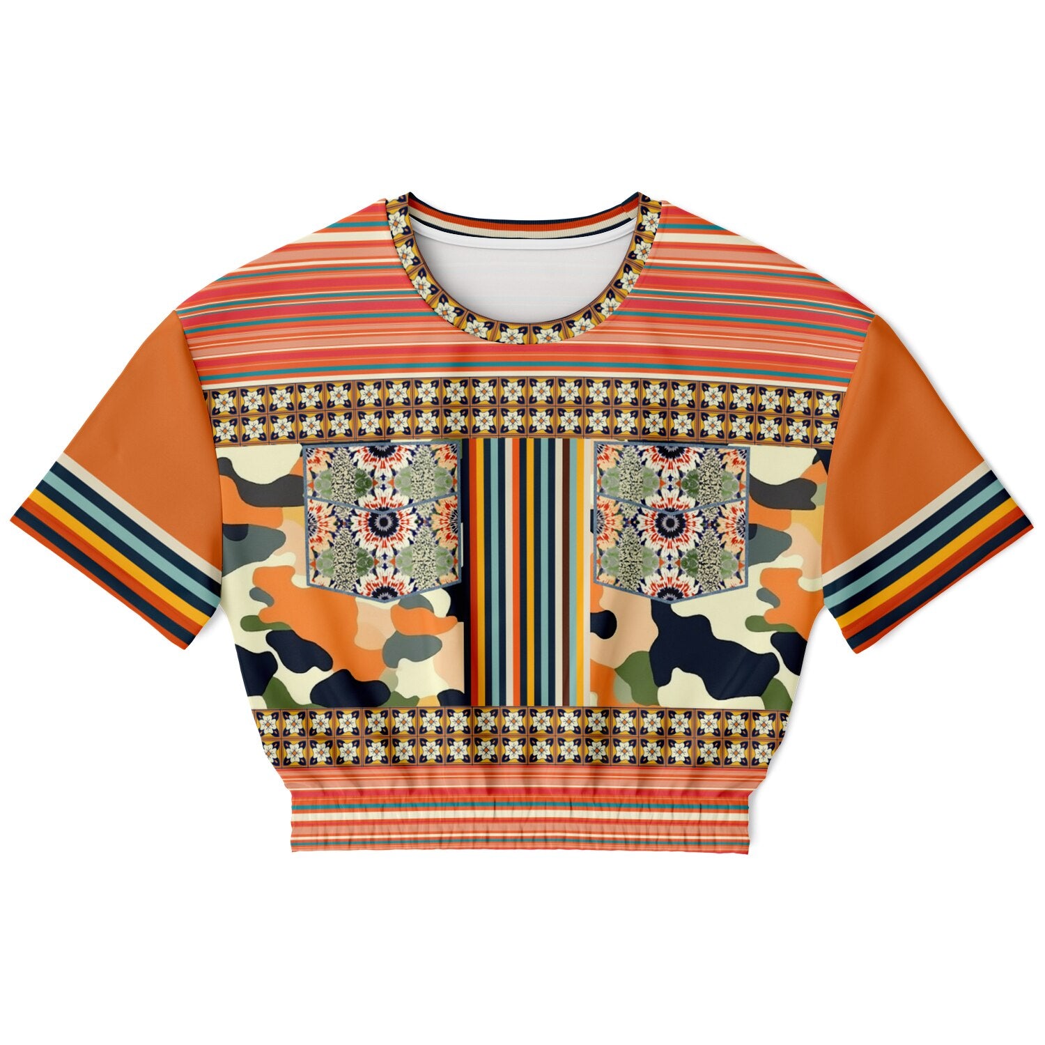 Peachtree in Orange Camo Eco-Poly Short Sleeve Cropped Pullover