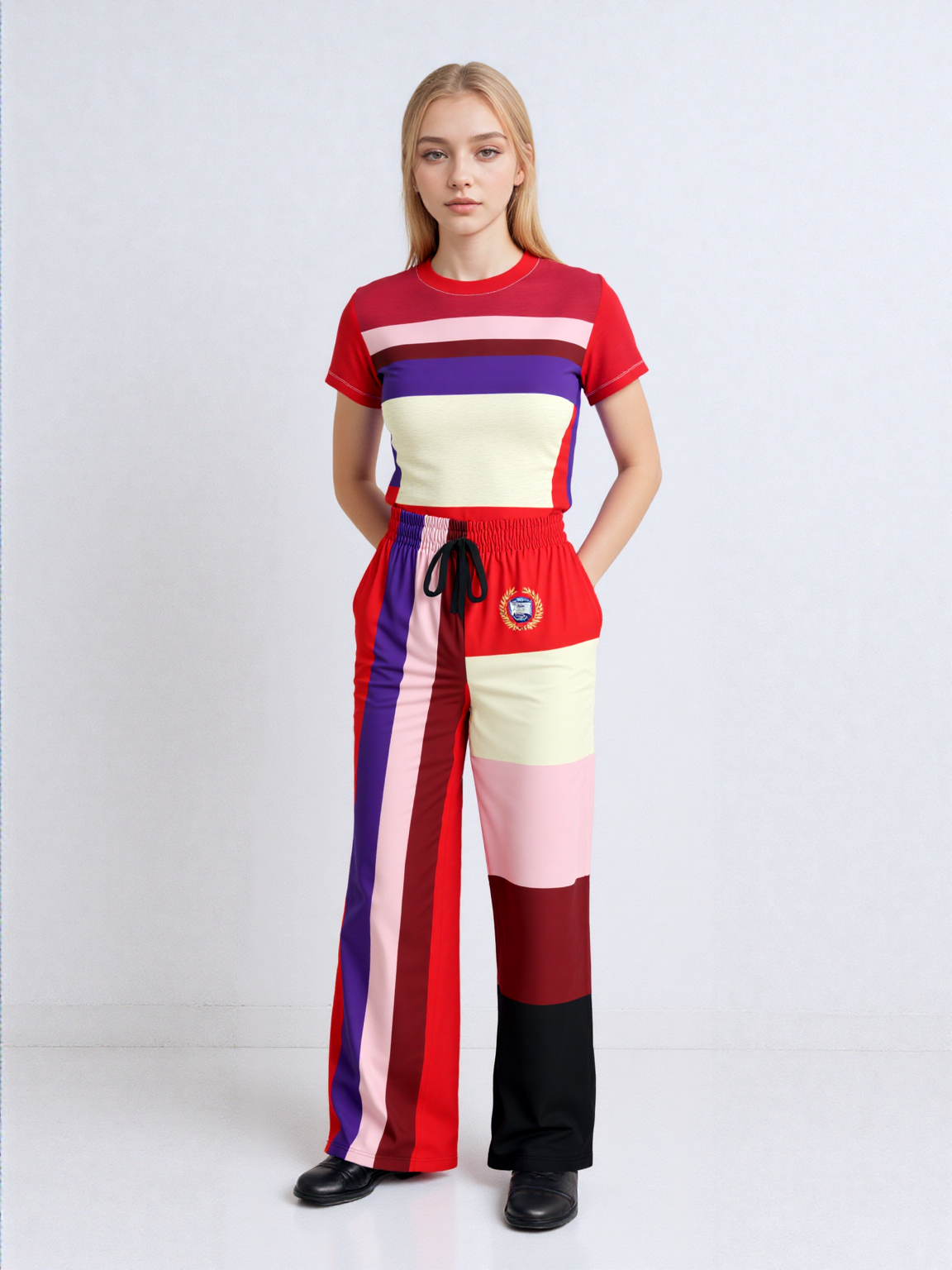 Pink Candy Holiday Stripe Eco-Poly Wide Leg Pants