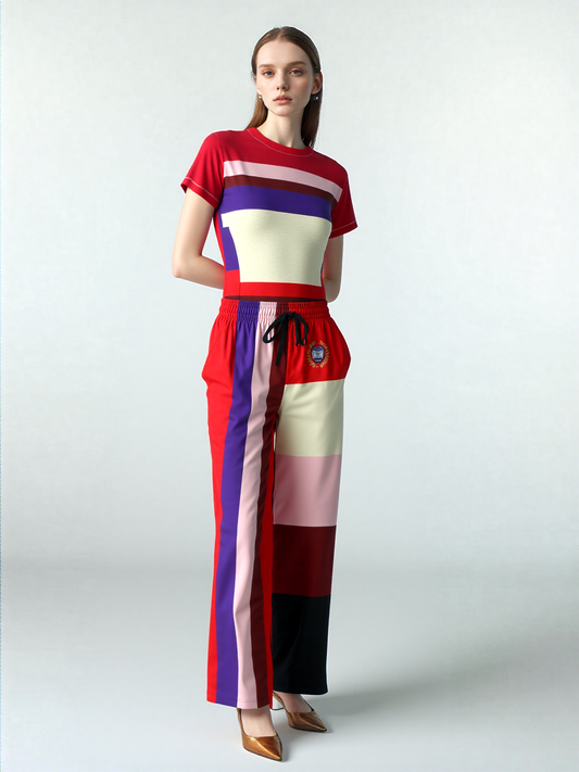 Pink Candy Holiday Square Geometric Print Colorful AOP Women's Tee