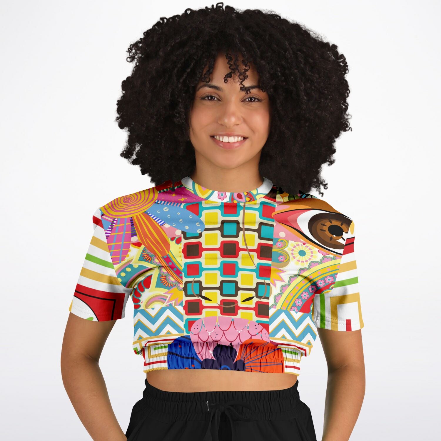 Pink Paisley Park Visage Eco-Poly Short Sleeve Cropped Pullover