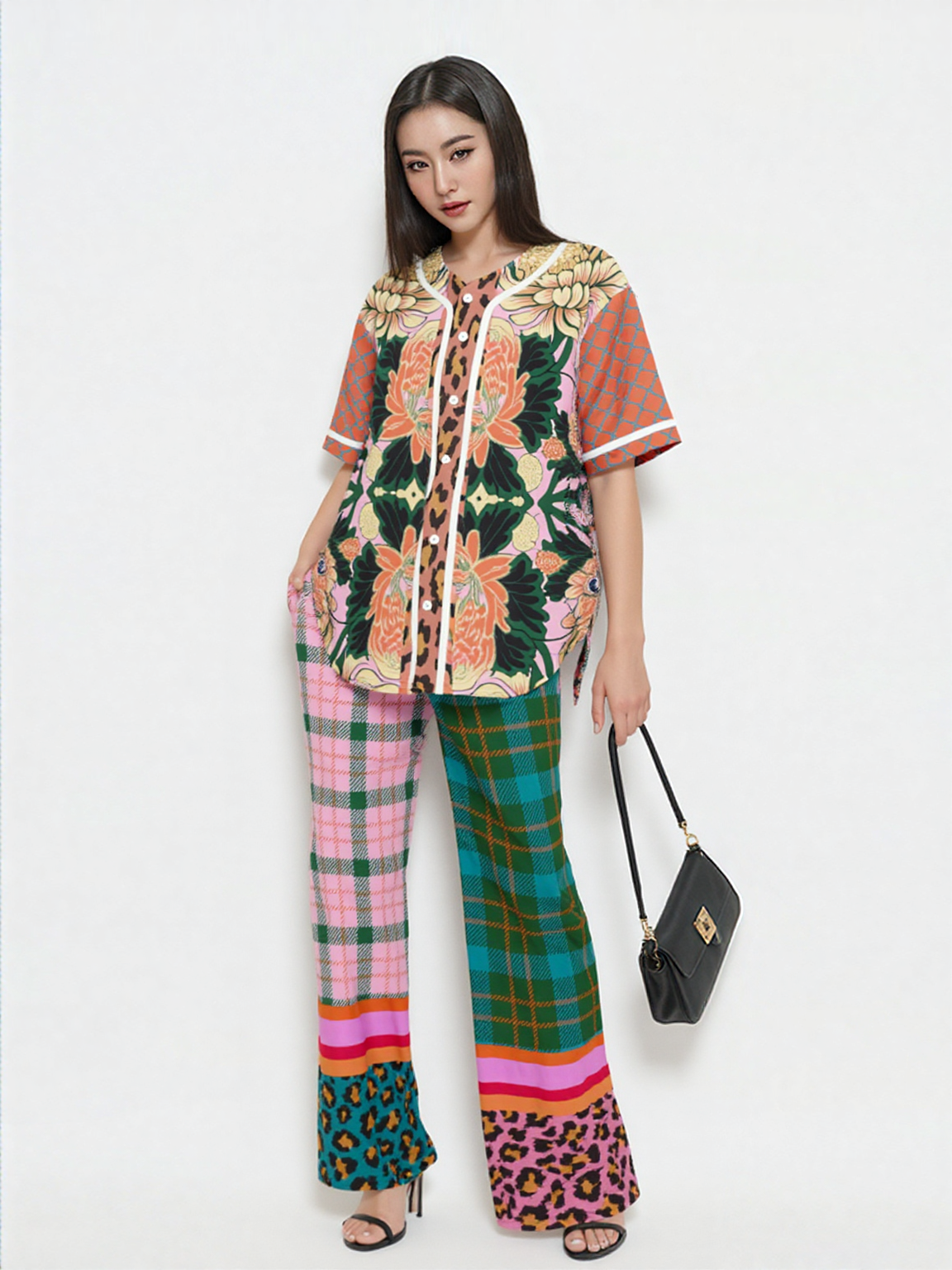 Pink Passion Haberdashery Plaid Duo Eco-Poly Wide Leg Pants