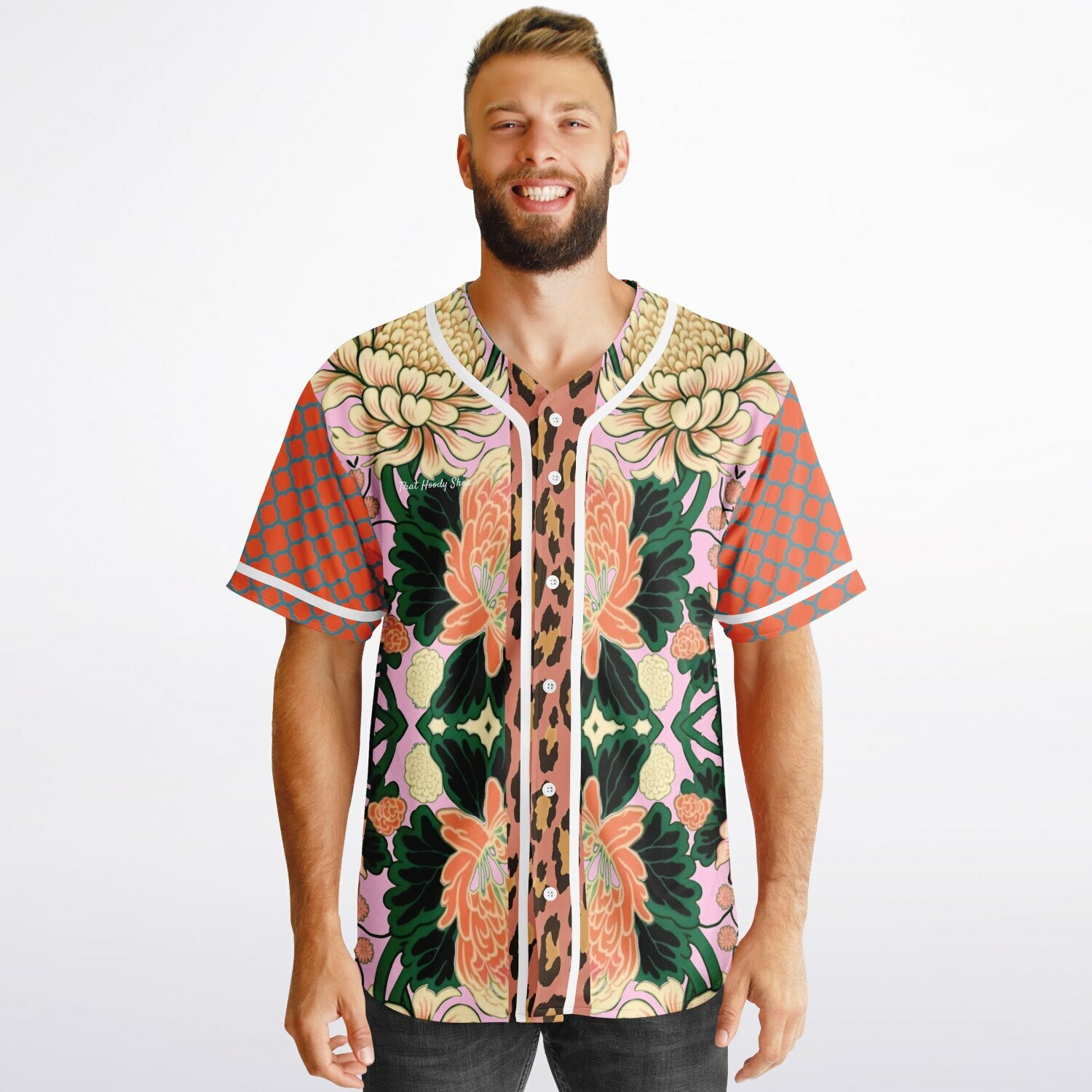 Pink Zen Blossom Chrysanthemum Short Sleeve Eco-Poly Reversible Baseball Jersey