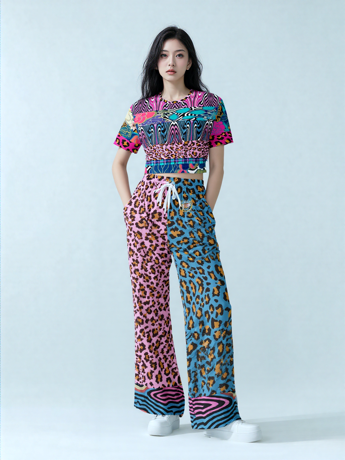 Plumed Horse Vibrant Zebra Eco-Poly Short Sleeve Cropped Pullover