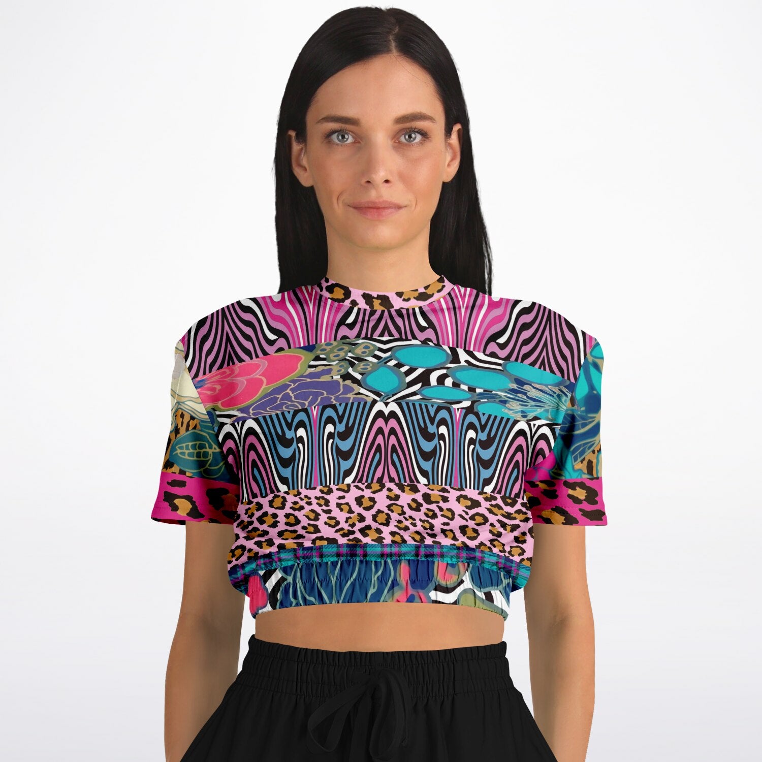 Plumed Horse Vibrant Zebra Eco-Poly Short Sleeve Cropped Pullover