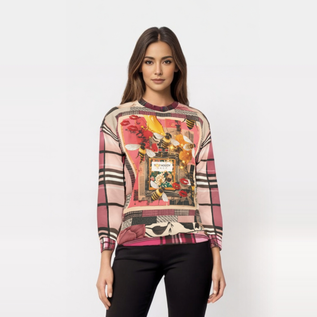 Poison Bee Juice Plaid Floral Tweed Mid-Weight Polyester Unisex Sweatshirt (Gold Label)